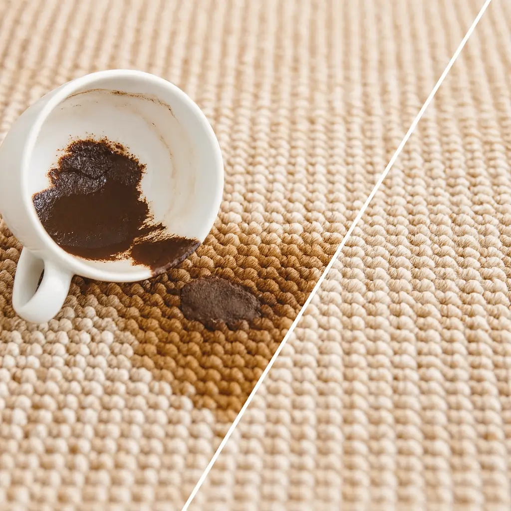 Coffee stain removal from carpet in Richmond, TX — before and after